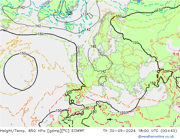 Height/Temp. 850 hPa ECMWF Th 30.05.2024 18 UTC