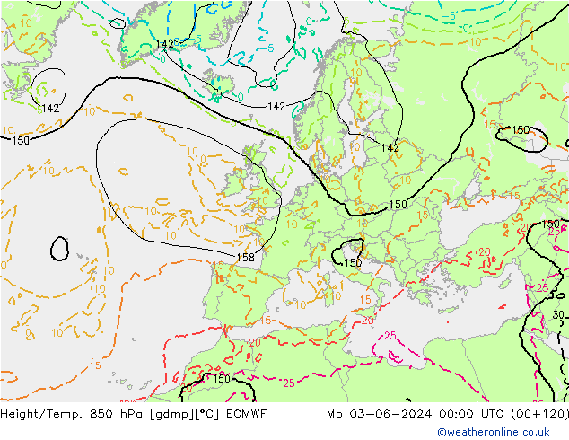 Height/Temp. 850 hPa ECMWF Mo 03.06.2024 00 UTC