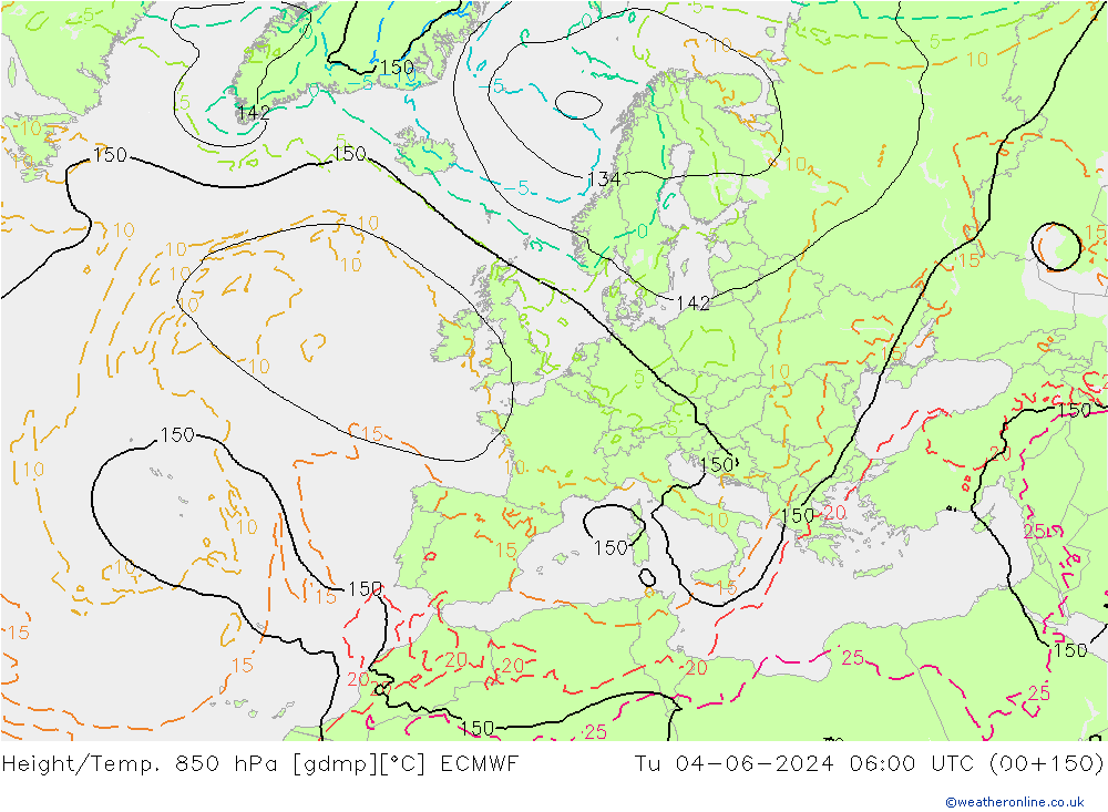 Height/Temp. 850 hPa ECMWF Tu 04.06.2024 06 UTC