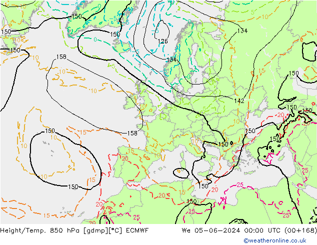 Height/Temp. 850 hPa ECMWF Mi 05.06.2024 00 UTC