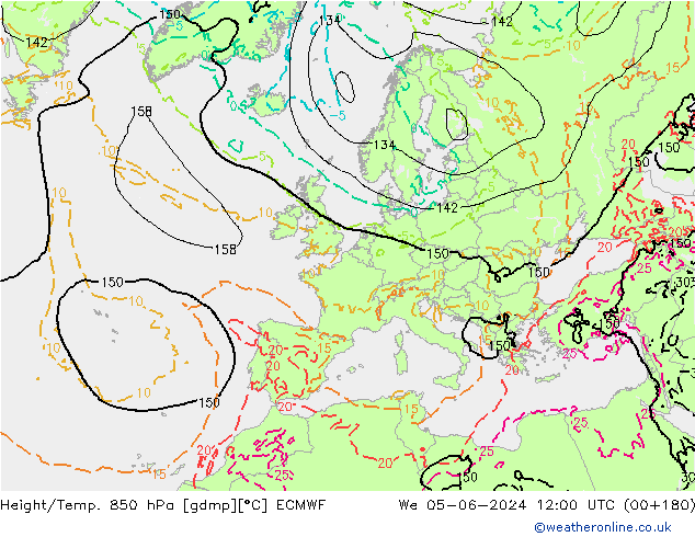 Z500/Rain (+SLP)/Z850 ECMWF We 05.06.2024 12 UTC