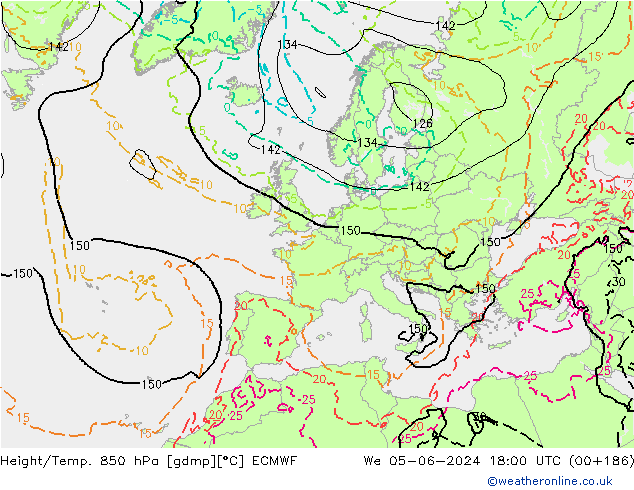 Hoogte/Temp. 850 hPa ECMWF wo 05.06.2024 18 UTC