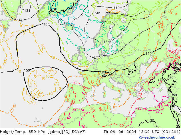 Z500/Rain (+SLP)/Z850 ECMWF чт 06.06.2024 12 UTC