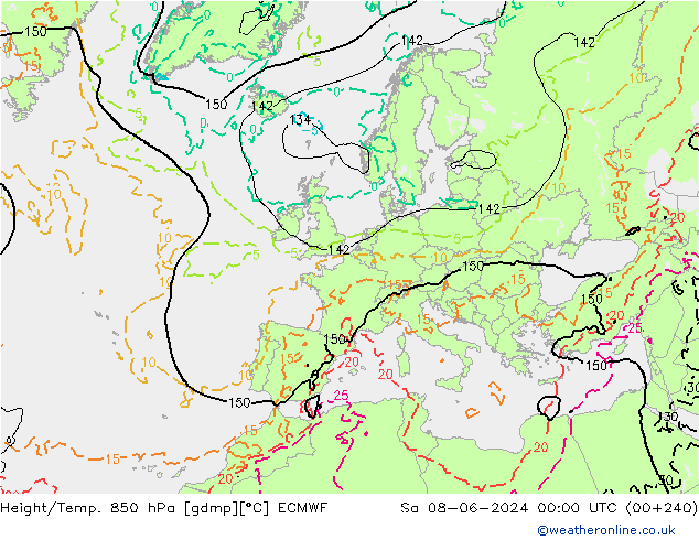 Géop./Temp. 850 hPa ECMWF sam 08.06.2024 00 UTC