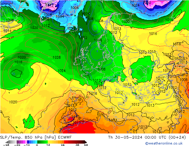 SLP/Temp. 850 hPa ECMWF Th 30.05.2024 00 UTC