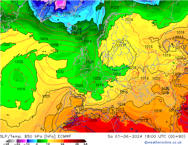 SLP/Temp. 850 hPa ECMWF za 01.06.2024 18 UTC