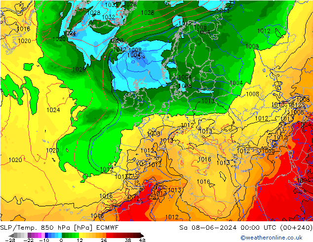 SLP/Temp. 850 hPa ECMWF Sa 08.06.2024 00 UTC