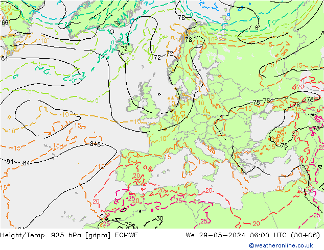 Yükseklik/Sıc. 925 hPa ECMWF Çar 29.05.2024 06 UTC