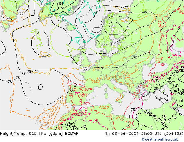 Height/Temp. 925 hPa ECMWF Th 06.06.2024 06 UTC