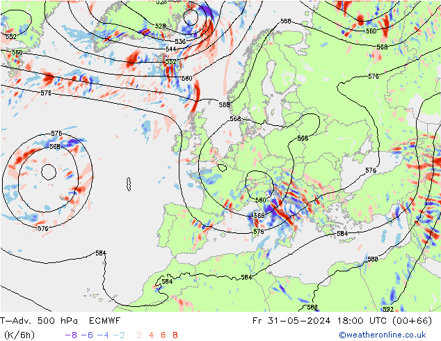 T-Adv. 500 hPa ECMWF Fr 31.05.2024 18 UTC