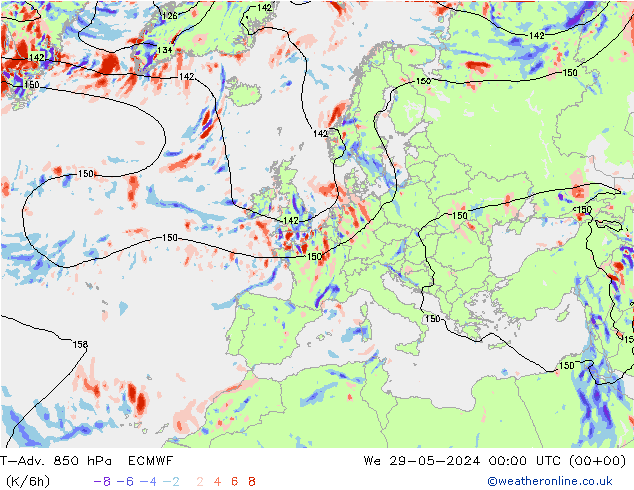 T-Adv. 850 hPa ECMWF wo 29.05.2024 00 UTC