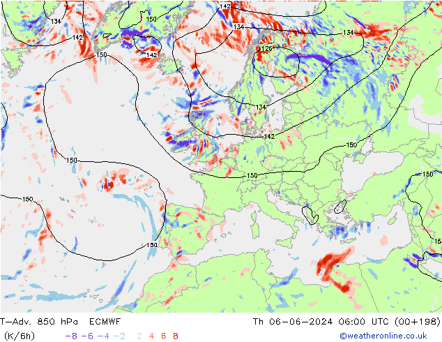 T-Adv. 850 гПа ECMWF чт 06.06.2024 06 UTC