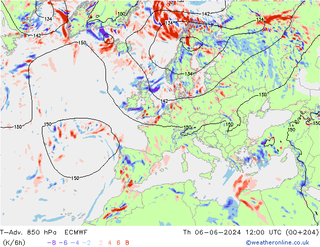 T-Adv. 850 hPa ECMWF  06.06.2024 12 UTC