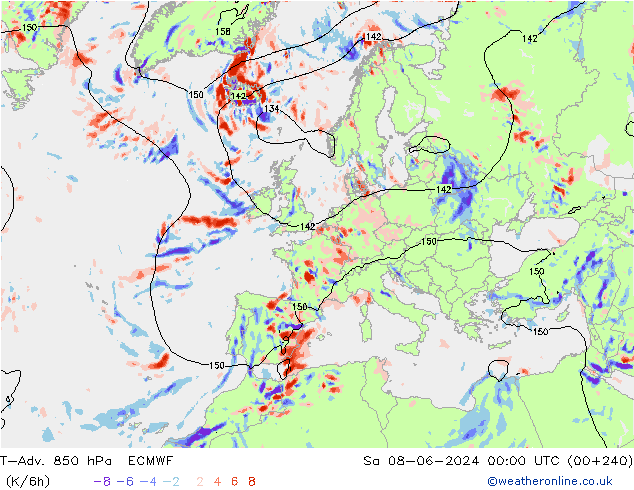 T-Adv. 850 hPa ECMWF Sa 08.06.2024 00 UTC