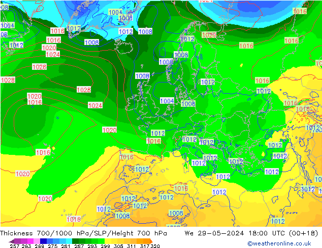 Thck 700-1000 hPa ECMWF  29.05.2024 18 UTC