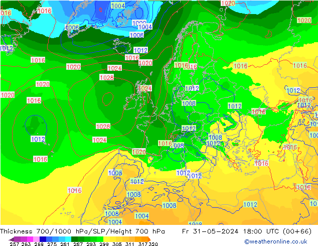 Thck 700-1000 hPa ECMWF Sex 31.05.2024 18 UTC