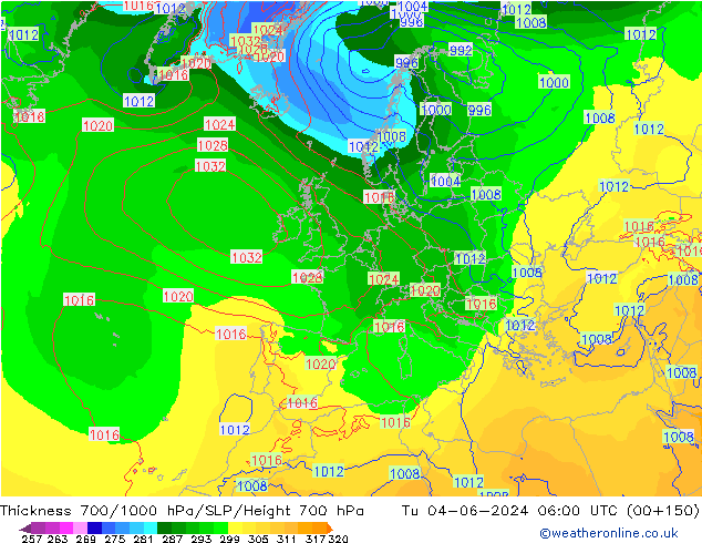 700-1000 hPa Kalınlığı ECMWF Sa 04.06.2024 06 UTC