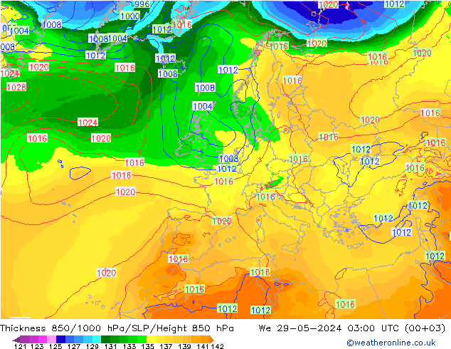 Thck 850-1000 hPa ECMWF We 29.05.2024 03 UTC