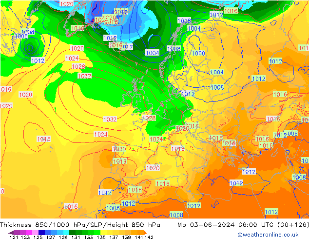 Thck 850-1000 hPa ECMWF lun 03.06.2024 06 UTC