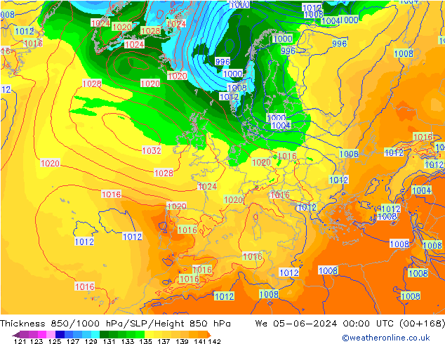 Thck 850-1000 hPa ECMWF mer 05.06.2024 00 UTC