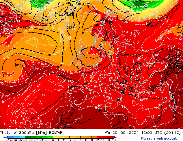 Theta-W 850hPa ECMWF mer 29.05.2024 12 UTC