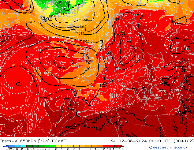 Theta-W 850hPa ECMWF  02.06.2024 06 UTC