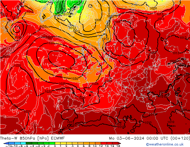 Theta-W 850hPa ECMWF Pzt 03.06.2024 00 UTC