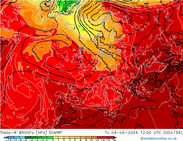 Theta-W 850hPa ECMWF Út 04.06.2024 12 UTC