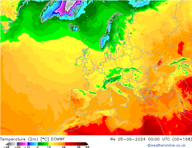 Temperature (2m) ECMWF We 05.06.2024 00 UTC