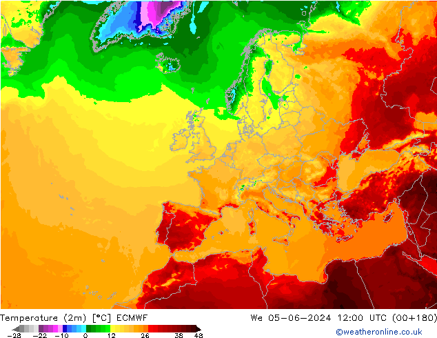 Temperatura (2m) ECMWF Qua 05.06.2024 12 UTC