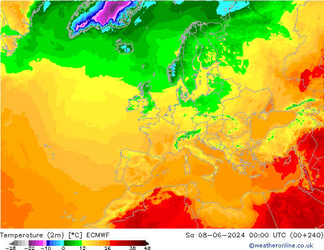 Temperatura (2m) ECMWF Sáb 08.06.2024 00 UTC