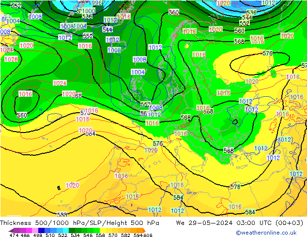 Thck 500-1000hPa ECMWF śro. 29.05.2024 03 UTC