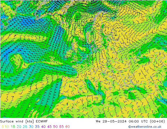 Viento 10 m ECMWF mié 29.05.2024 06 UTC