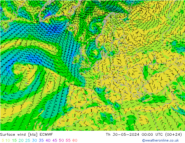 Rüzgar 10 m ECMWF Per 30.05.2024 00 UTC