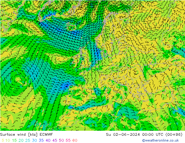 Wind 10 m ECMWF zo 02.06.2024 00 UTC