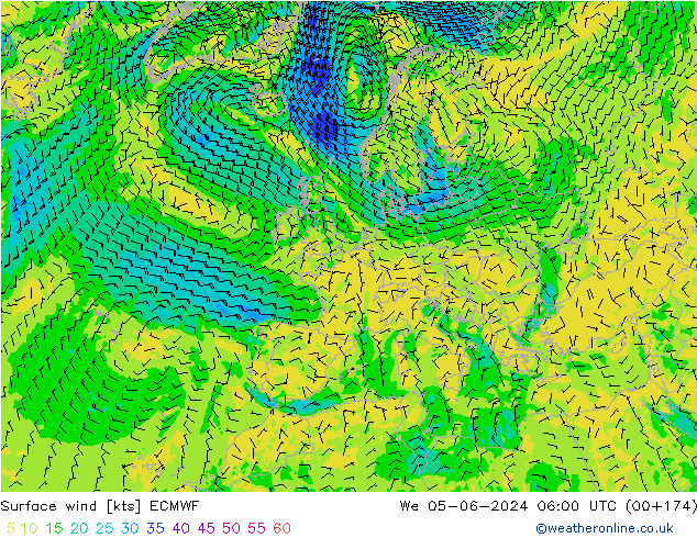 Rüzgar 10 m ECMWF Çar 05.06.2024 06 UTC