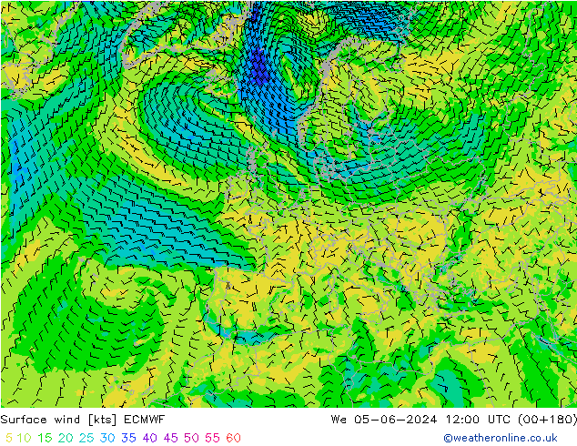 Surface wind ECMWF We 05.06.2024 12 UTC