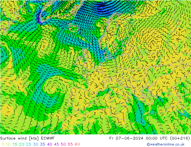 Vento 10 m ECMWF ven 07.06.2024 00 UTC