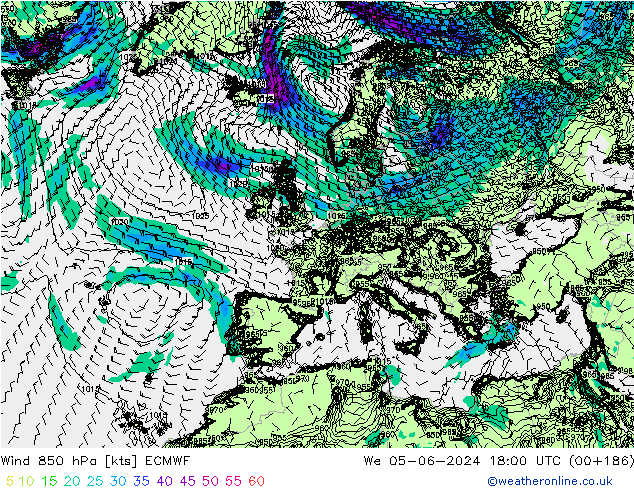 Viento 850 hPa ECMWF mié 05.06.2024 18 UTC