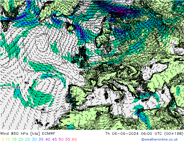 ветер 850 гПа ECMWF чт 06.06.2024 06 UTC