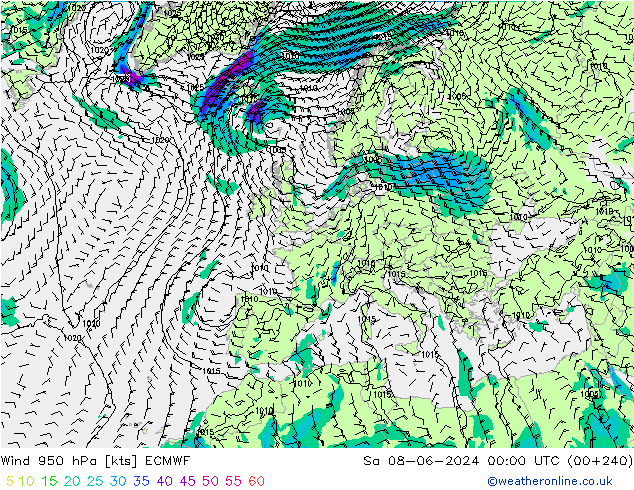 Rüzgar 950 hPa ECMWF Cts 08.06.2024 00 UTC