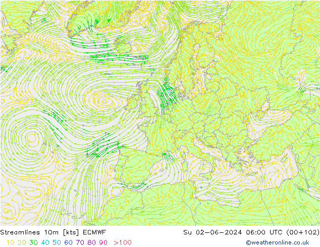 Streamlines 10m ECMWF Ne 02.06.2024 06 UTC