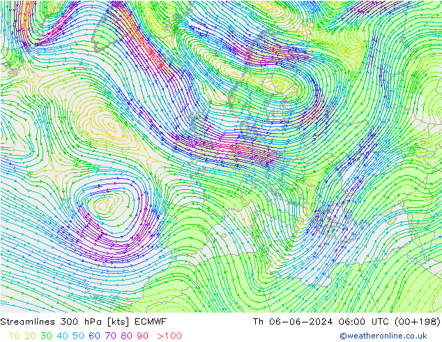 Ligne de courant 300 hPa ECMWF jeu 06.06.2024 06 UTC