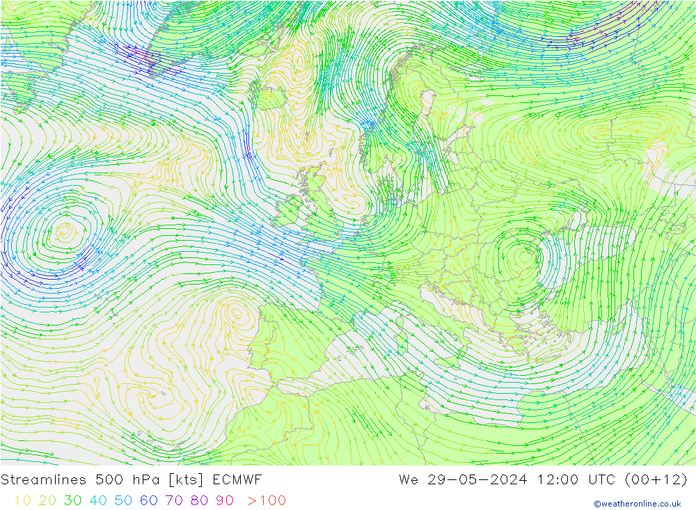 ветер 500 гПа ECMWF ср 29.05.2024 12 UTC