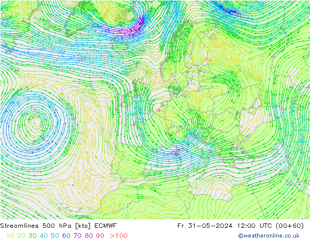 Streamlines 500 hPa ECMWF Fr 31.05.2024 12 UTC