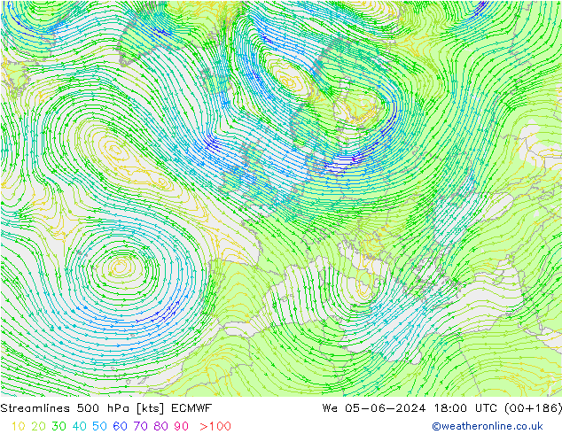 Rüzgar 500 hPa ECMWF Çar 05.06.2024 18 UTC