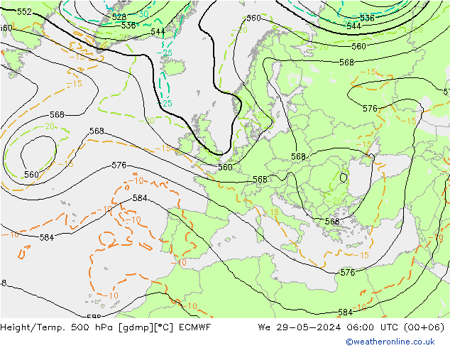 Z500/Rain (+SLP)/Z850 ECMWF Qua 29.05.2024 06 UTC