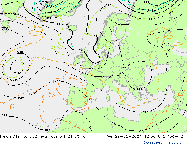 Z500/Rain (+SLP)/Z850 ECMWF St 29.05.2024 12 UTC