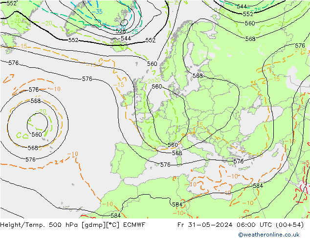 Z500/Rain (+SLP)/Z850 ECMWF ven 31.05.2024 06 UTC