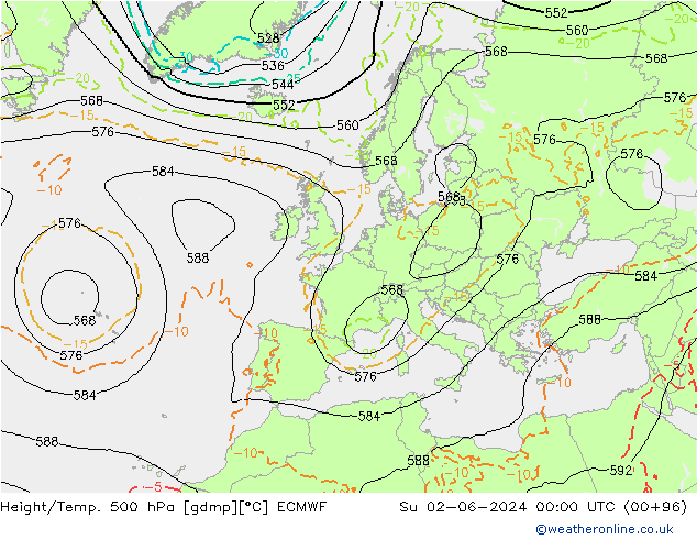 Z500/Rain (+SLP)/Z850 ECMWF dom 02.06.2024 00 UTC